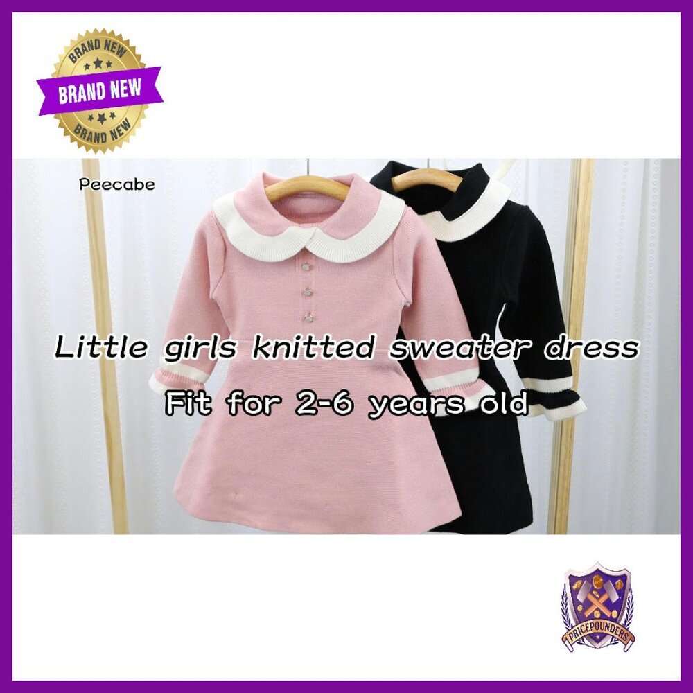 Toddler Girls Soft Warm Long Sleeve V-Neck Knitted Sweater Dress 2-6T - Picture 8 of 8